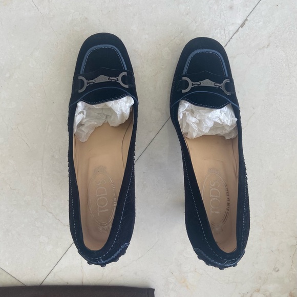 TOD’s Black Suede and Blue trim heeled Loafers in Box and Dust Bags size 39/9 - Picture 8 of 8